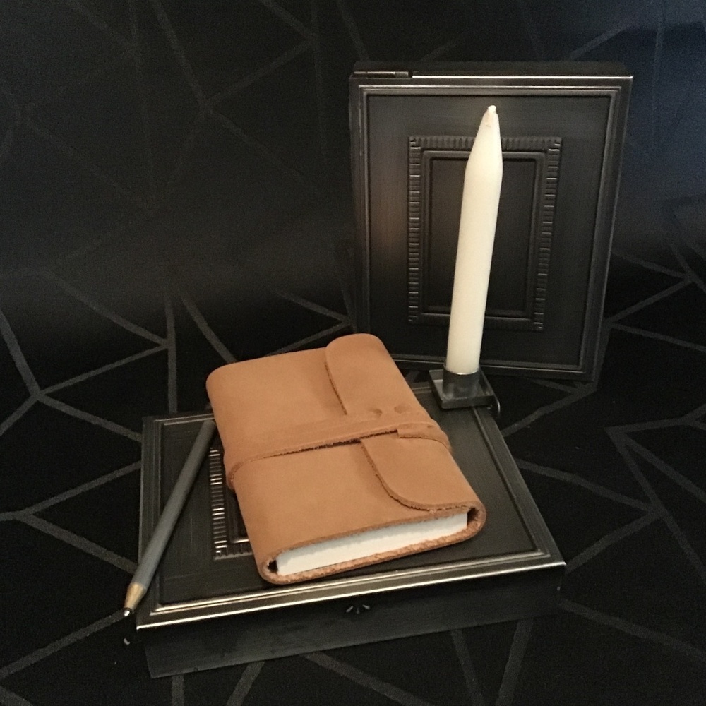 NWT Hallmark decorative metal tin with candle, notepad and pen